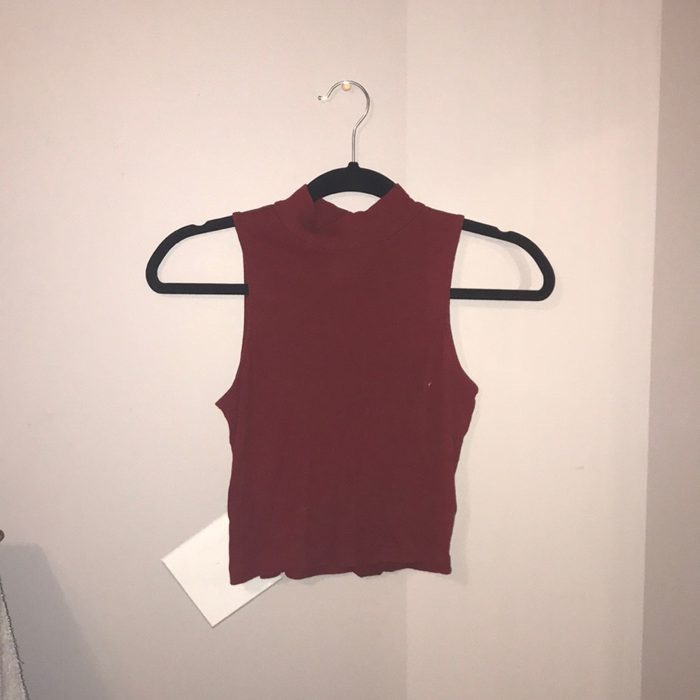 Red high neck cropped top